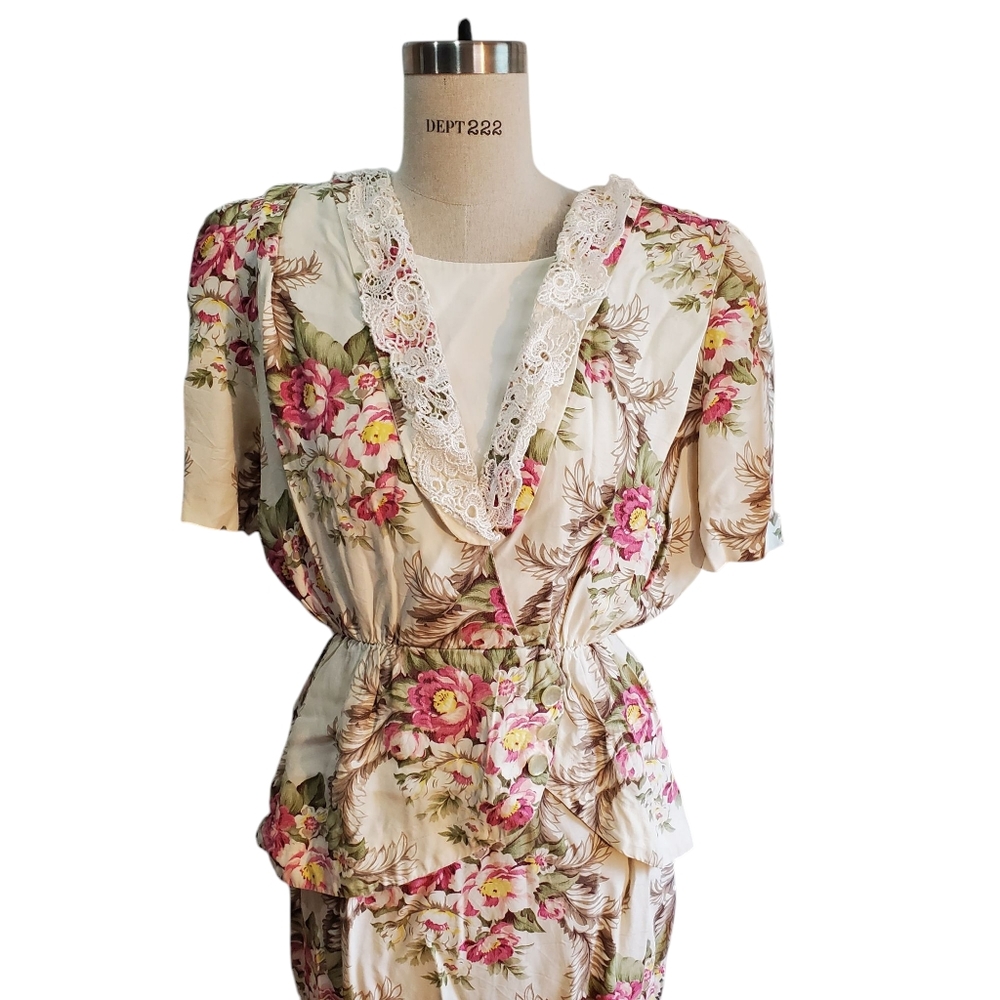 Vintage SL Fashions 80s Floral Shoulder Pads Dress‎ Size M Made In USA